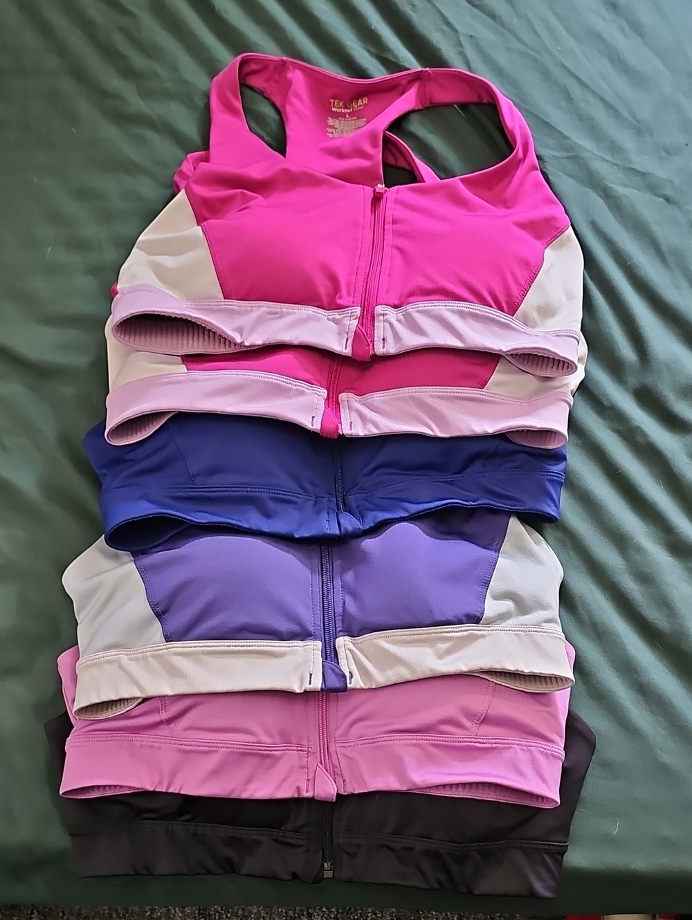Tek Geat Bundle Of 6 Sports Bras Front Zip Size L